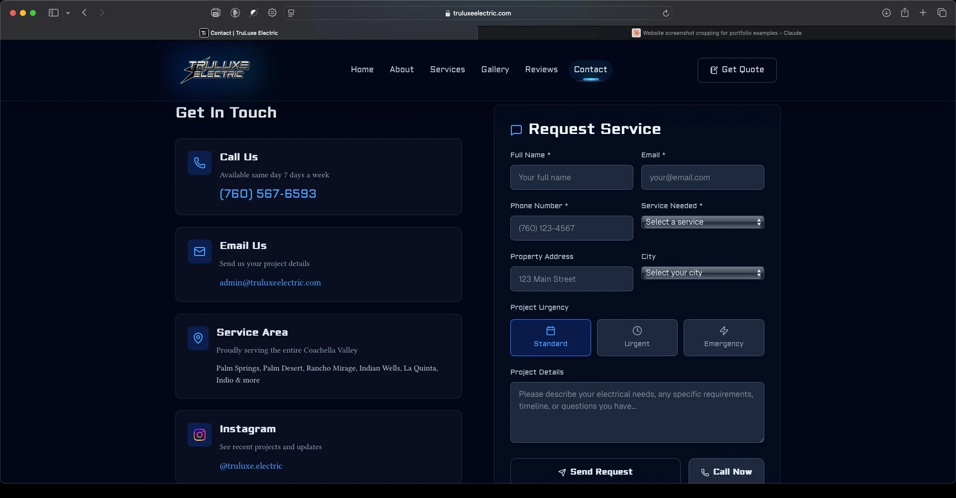 TruLuxe Contact page
