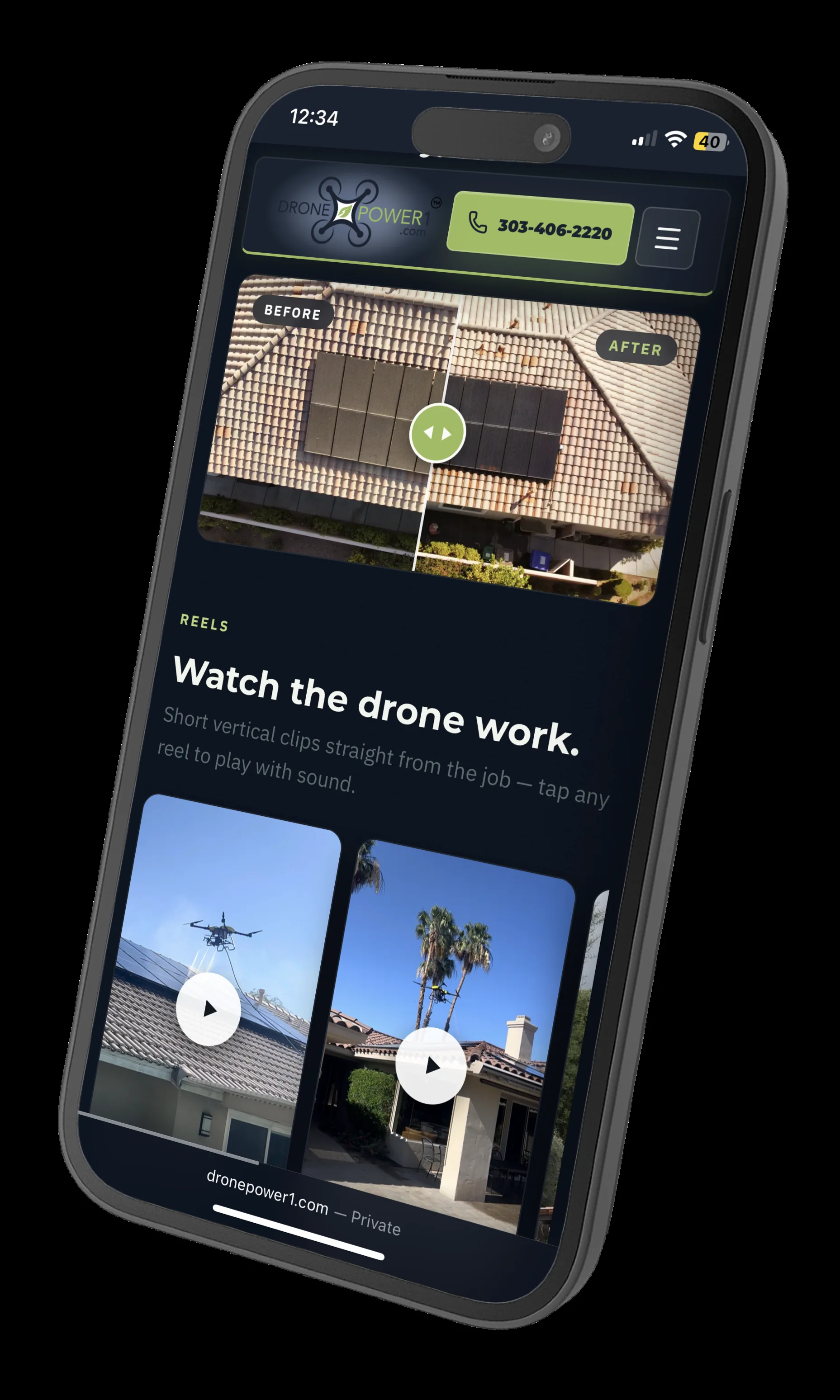 DronePower1 mobile reels gallery on iPhone