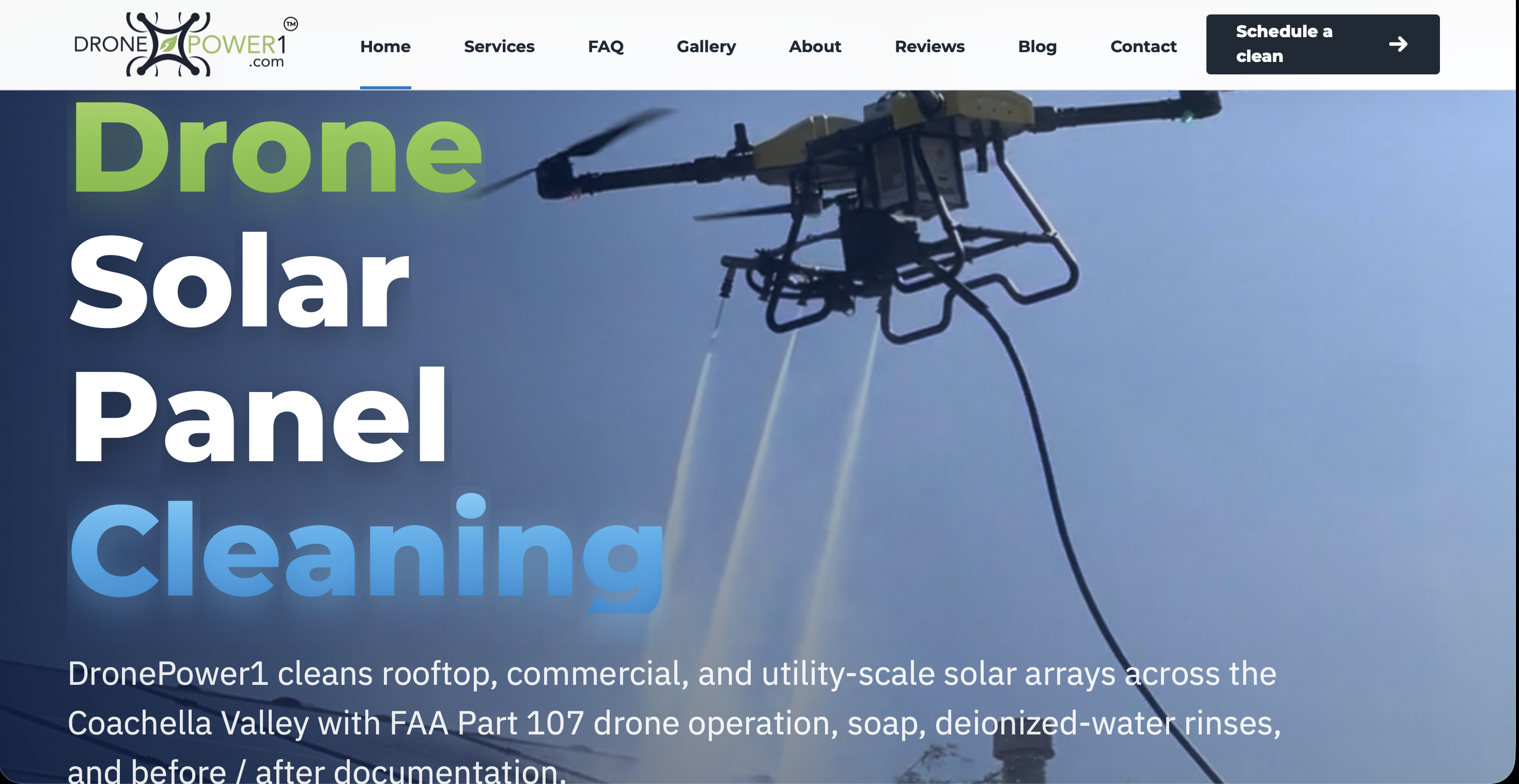 DronePower1 hero concept with bold solar cleaning headline