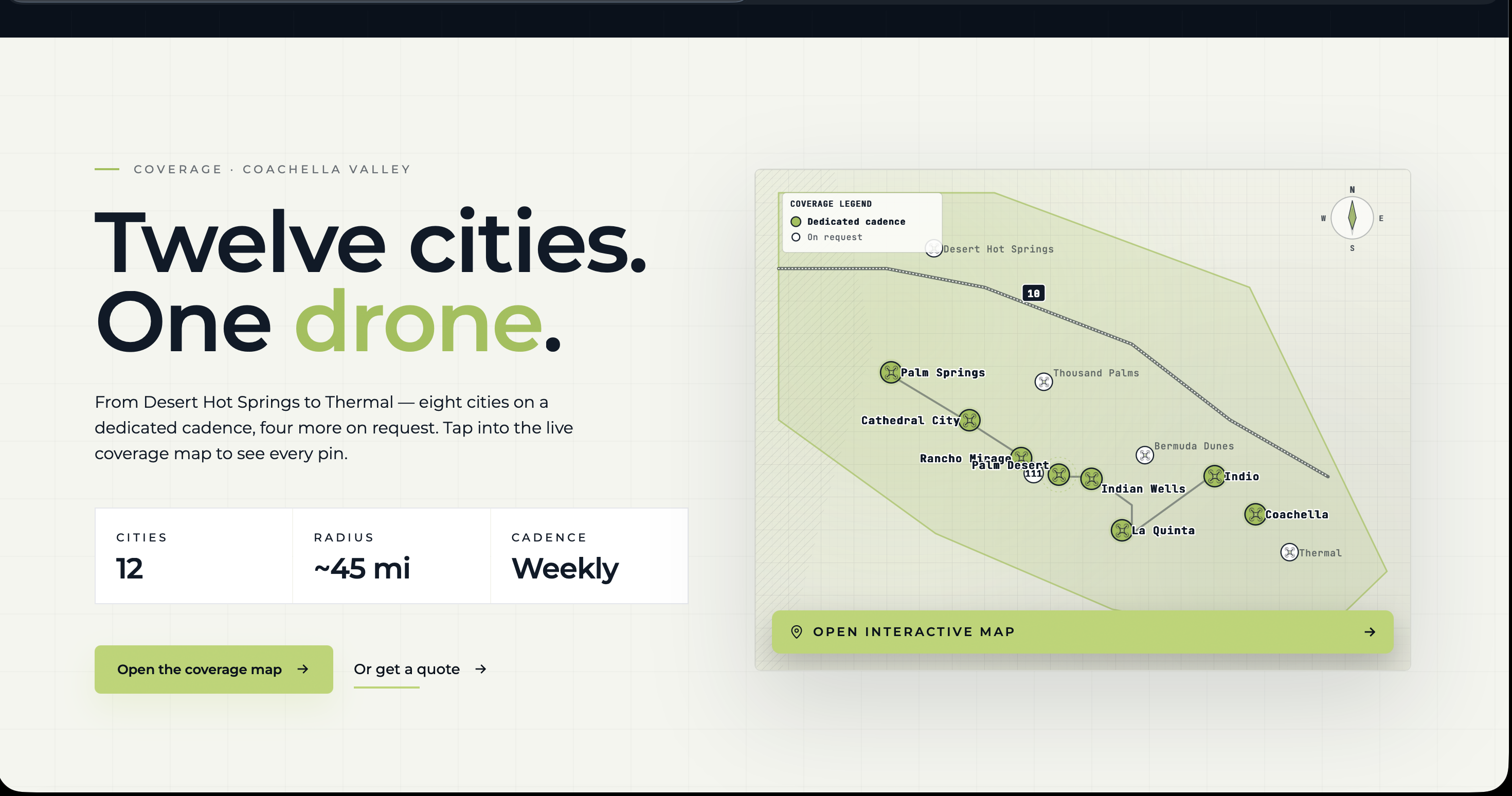 DronePower1 coverage map concept with twelve cities