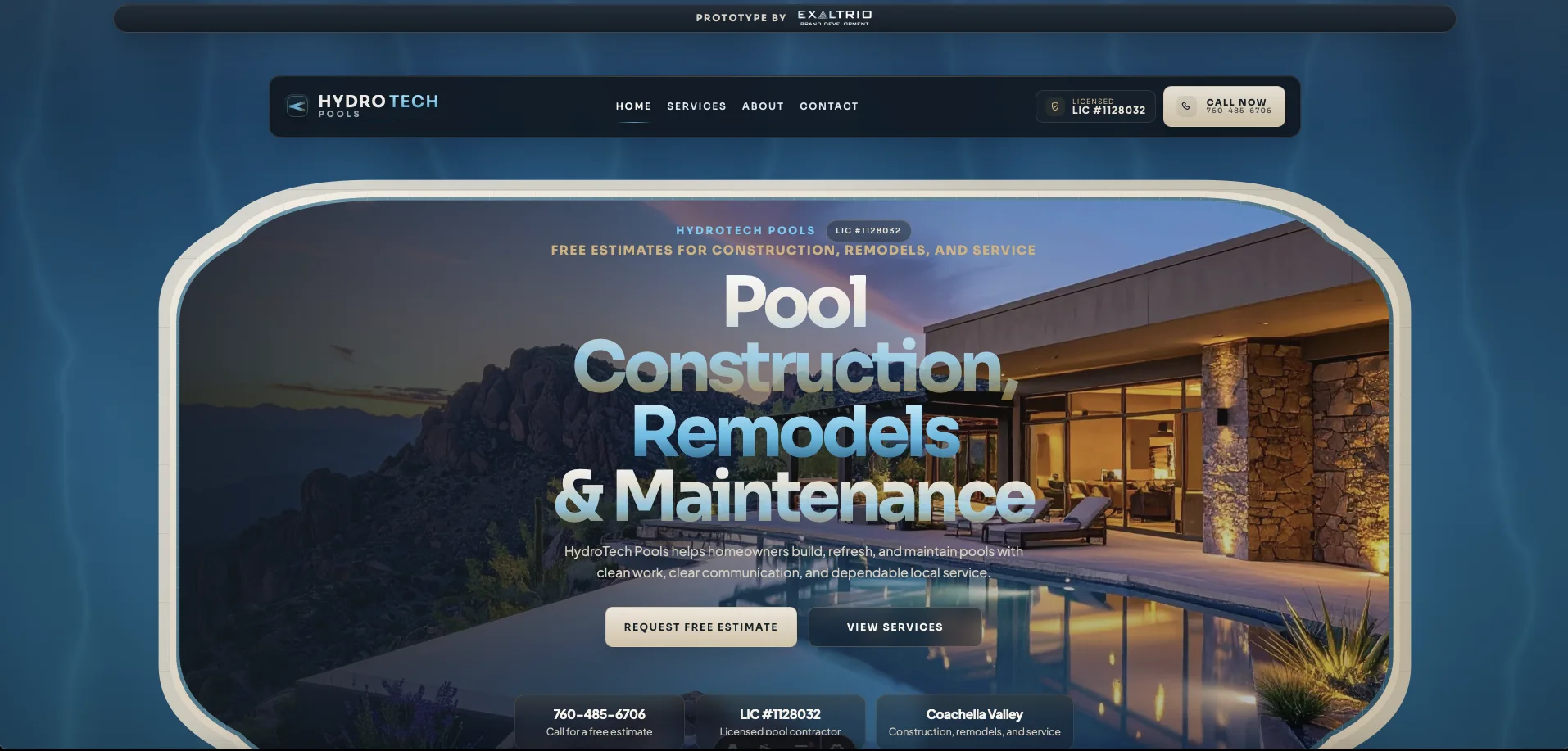 Hydroplane Pools concept website preview