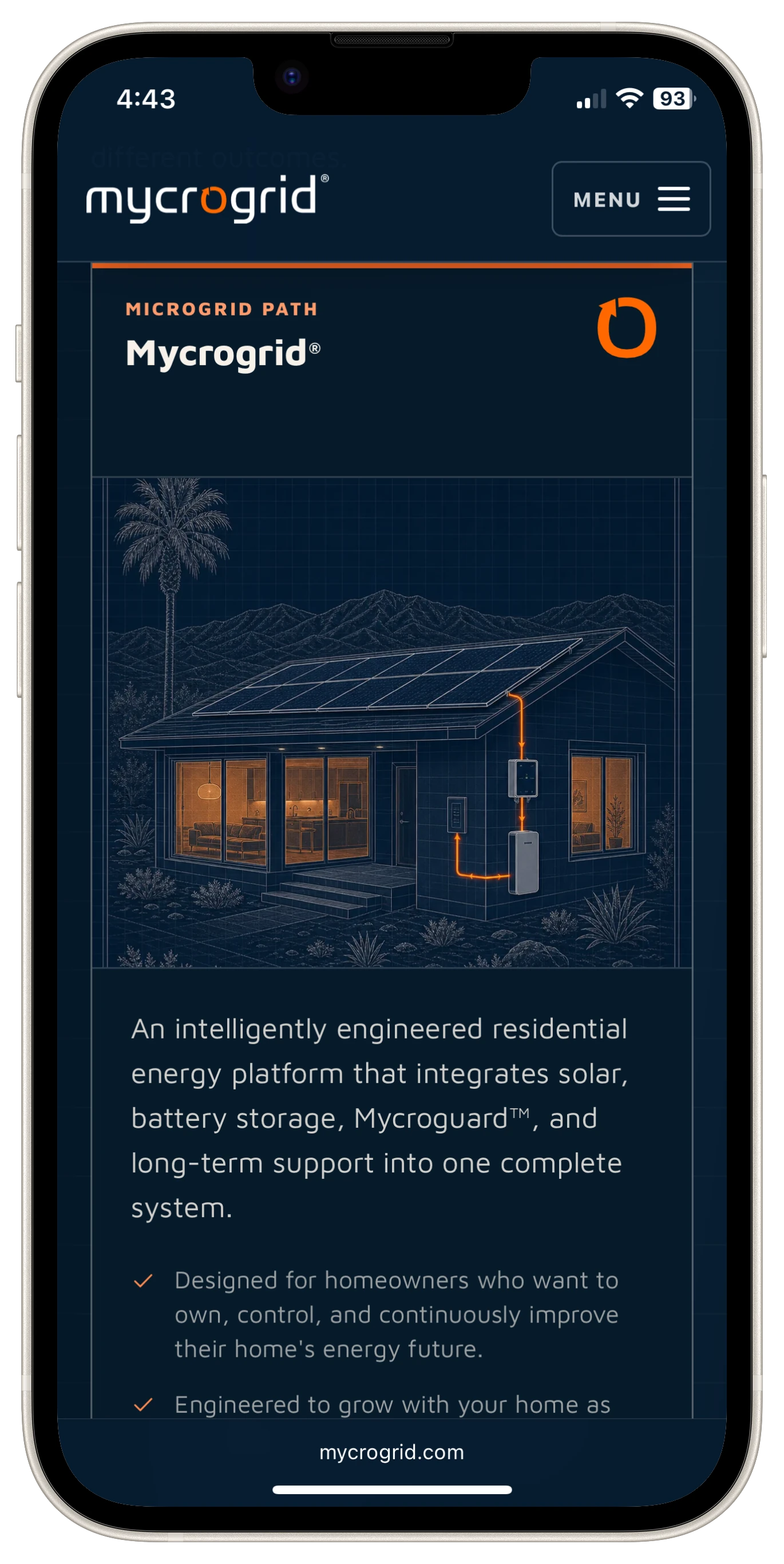 Mycrogrid comparison page shown inside a silver iPhone mockup